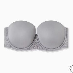 GREY MICROFIBER & LACE LIGHTLY LINED MULTIWAY STRAPLESS BRA